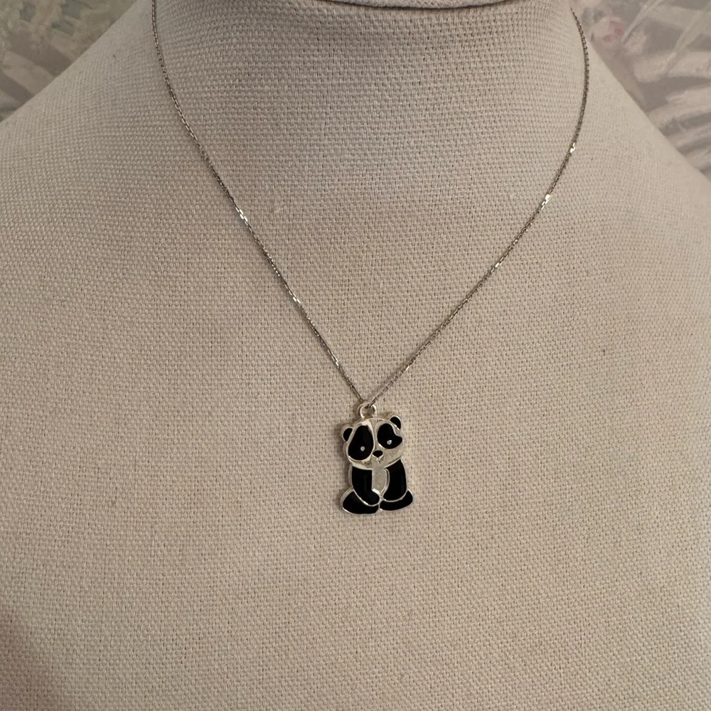 Black & Silver Colored Panda Necklace - 15
